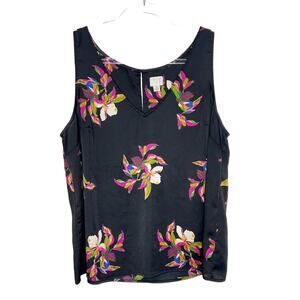 A NEW DAY Floral V-Neck Sleeveless Blouse Lightweight Black Multicolor Size XL